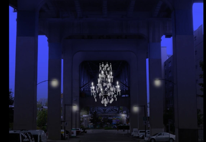 Illustration for article titled One City's Bright Idea for a Dark Highway Overpass: A Huge Chandelier